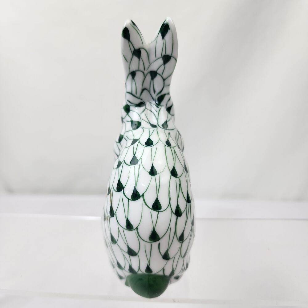 Andrea by Sadek Rabbit Figurine Green Fishnet Herend Style Bunny~Hand Painted - Picture 4 of 7